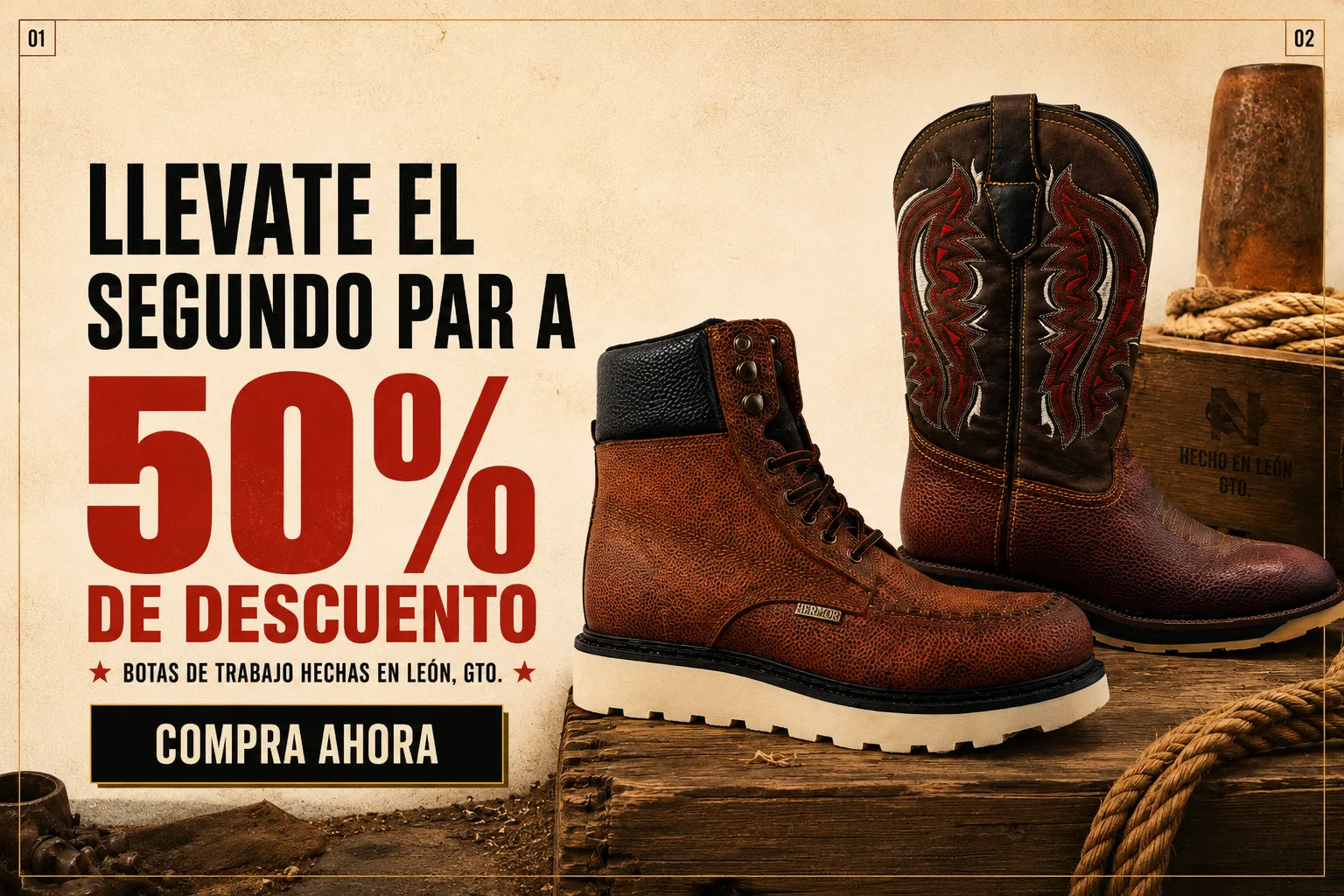 NAOMEN — Llévate el segundo par a 50% de descuento. Botas de trabajo hechas en León, Gto.